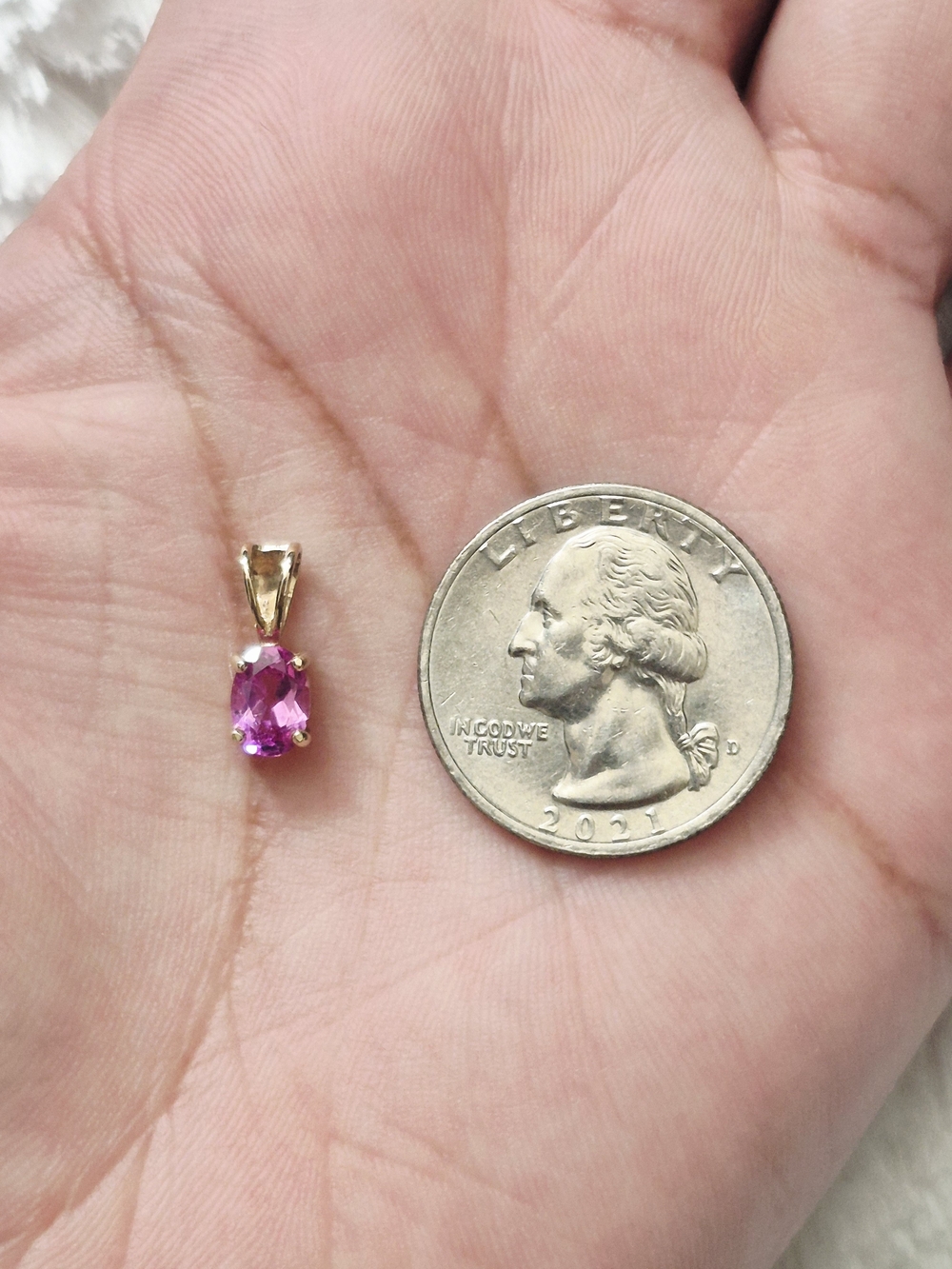 14k Yellow Gold Vermeil Pink Sapphire Danity Pendant - Picture 4 of 8